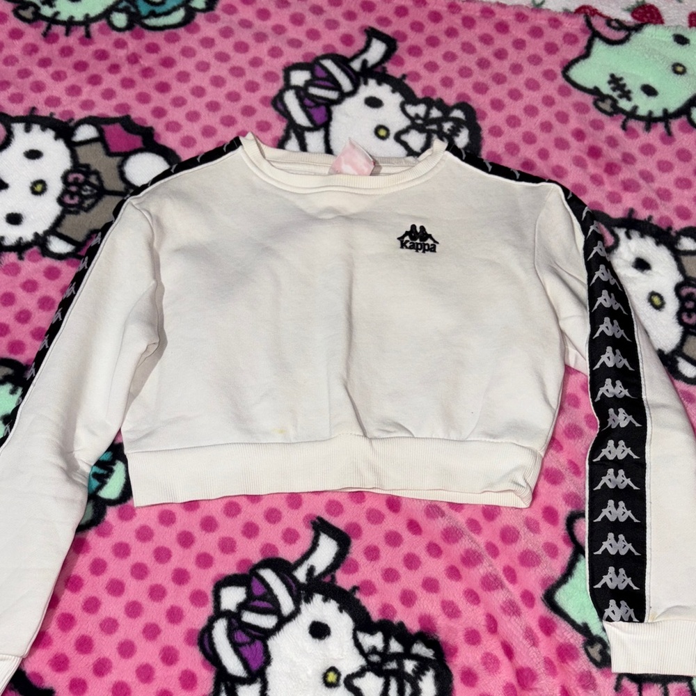 Kappa Crop White Sweatshirt with Black Accents